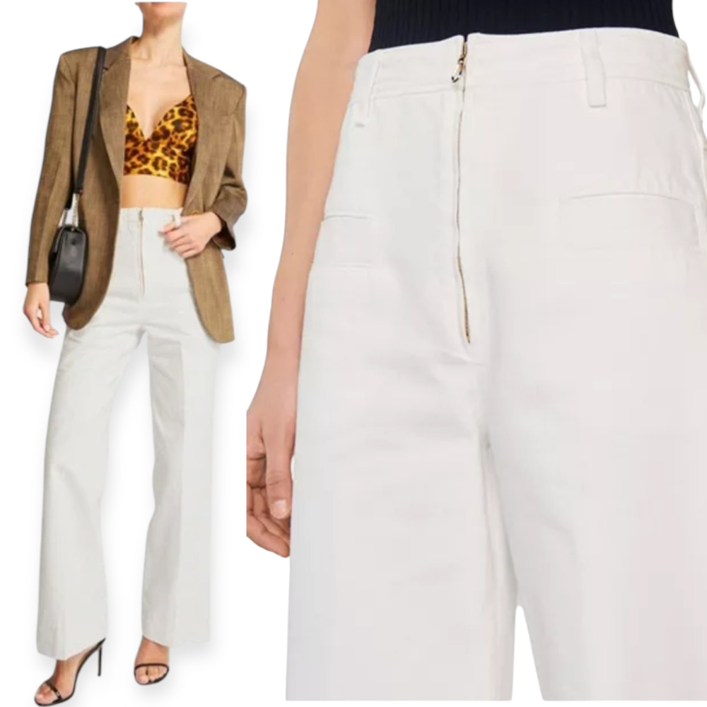 Sandro Bari Wide-Leg High-Rise Jeans White Flare Trousers Size 34 US 2 NWT